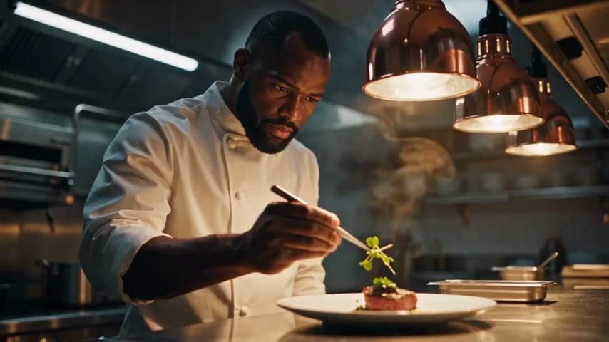 AI video of six fictional people in six roles: a chef, a runner, a CEO, a game hero, a nurse and a drama lead
